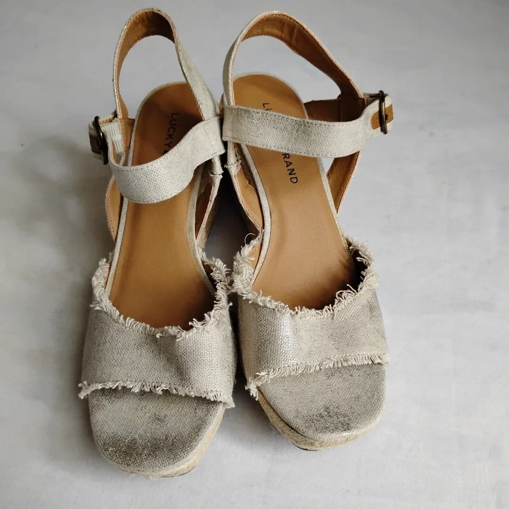 Lucky Brand Sandals 9.5 Mindra‎ Espadrille Wedge Beach Boho Resort
